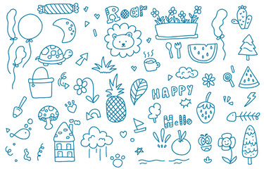 cute doodle element object with leaf,cup, flower for nursery school design