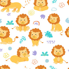 Obraz premium cute baby lion seamless pattern for tile,fabric kid design