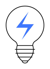 Light bulb with blue electric bolt. Ideal for inspiration, ideas, innovation, electricity, and technology themes. Simple, clean vector style.