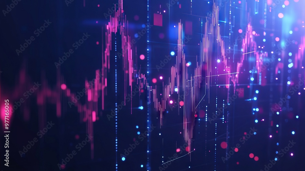 Poster digital candlestick graph chart of stock in futuristic low poly wireframe style. web banner of tradi