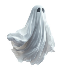 A whimsical ghost figure with a flowing white sheet, characterized by round eyes, giving a playful and spooky appearance, perfect for Halloween or themed events