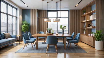 Contemporary living room with upcycled furniture reflects a growing trend towards sustainable and ecofriendly interior design. Concept Ecofriendly Interior Design, Upcycled Furniture
