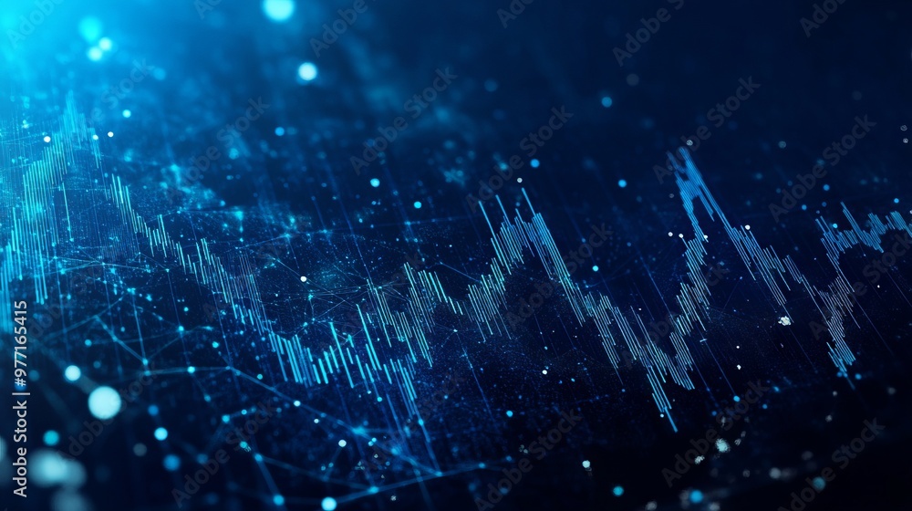 Poster digital candlestick graph chart of stock in futuristic low poly wireframe style. web banner of tradi