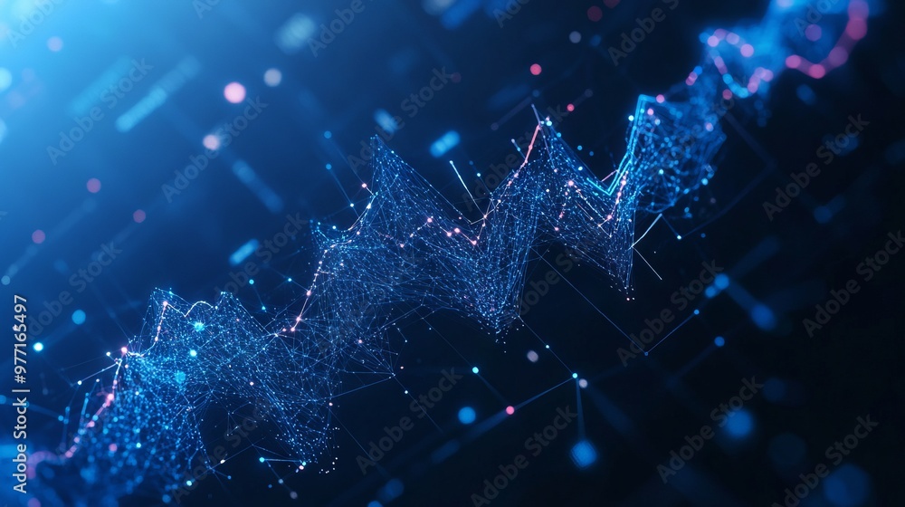 Poster digital candlestick graph chart of stock in futuristic low poly wireframe style. web banner of tradi