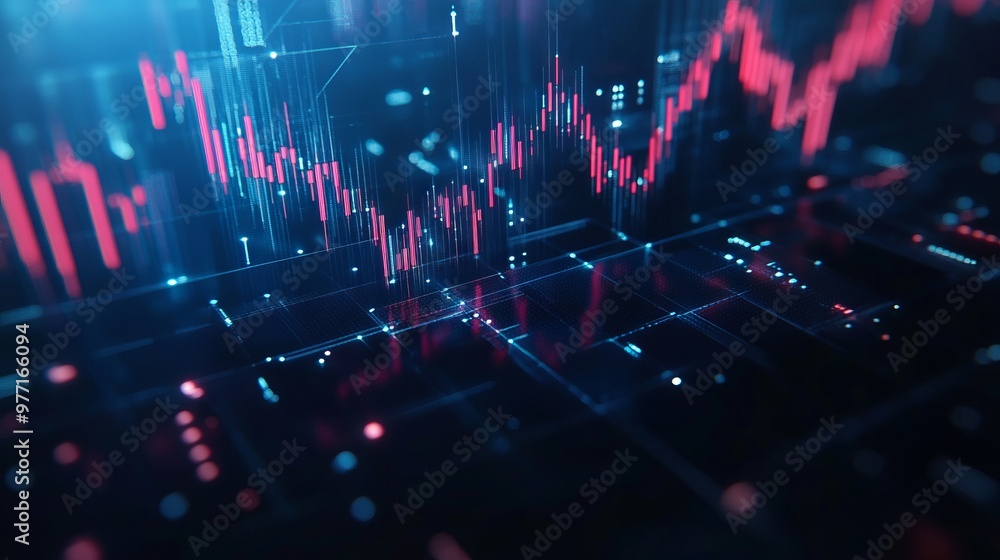 Poster digital candlestick graph chart of stock in futuristic low poly wireframe style. web banner of tradi