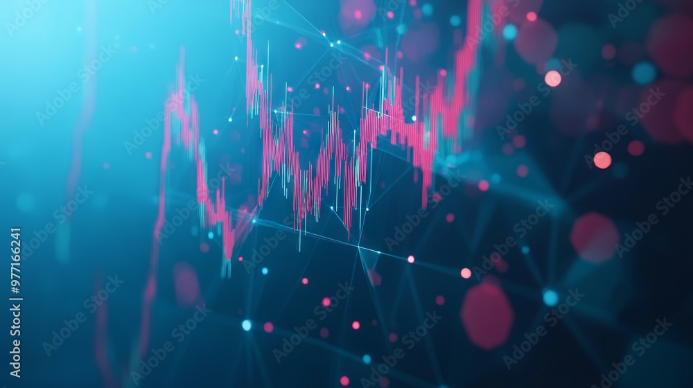 Poster digital candlestick graph chart of stock in futuristic low poly wireframe style. web banner of tradi