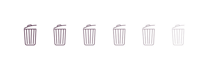 bin outline icon. Linear vector from cleaning concept. 6 different line style bin icon included thin, light, regular, medium, bold, black