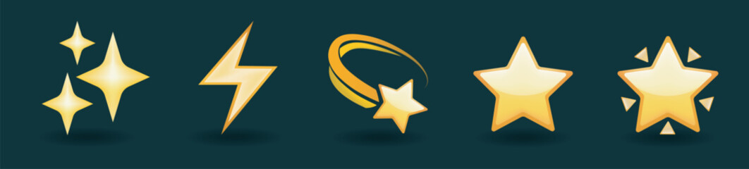 Golden star and lightning icon set on dark background