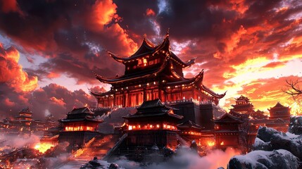 Obraz premium Magnificent, panoramic vista of the Forbidden City in Beijing, China, photorealistic, imperial palace complex, Ming and Qing dynasties, architectural splendor, historical and cultural symbol,