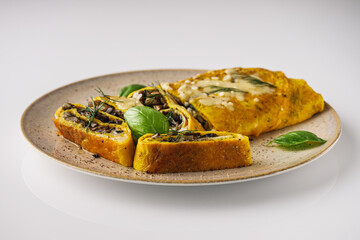 Delicious Homemade Omelette: Fresh Ingredients with Cheese, Mushrooms, and Vegetables