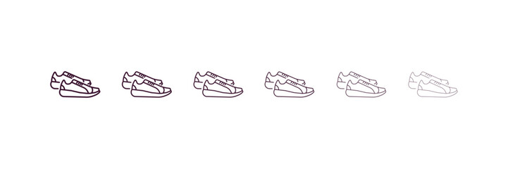 sneaker outline icon. Linear vector from clothes concept. 6 different line style sneaker icon included thin, light, regular, medium, bold, black