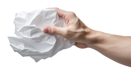 Hand crumpling white paper in a tight grip