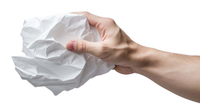 Hand crumpling white paper in a tight grip
