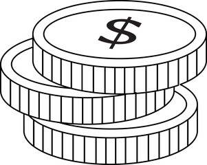 Coins Outline Vector Icon - Stack of Dollar Coins and Coin Icons for Financial Graphics, Banking, and E-commerce Applications
