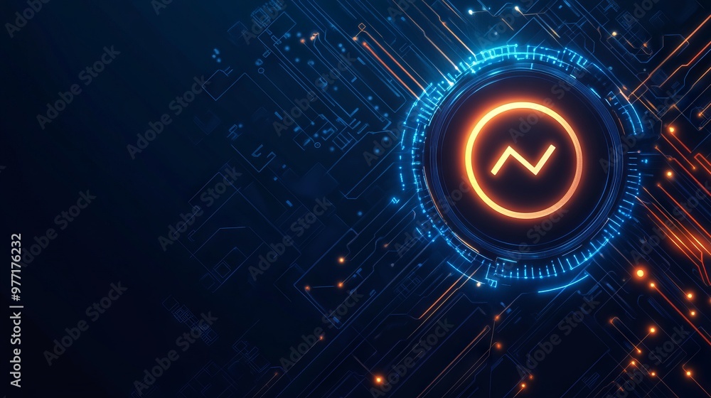Poster a power button on a digital semiconductor. ai chip with power icon or symbol as bright glowing pixel