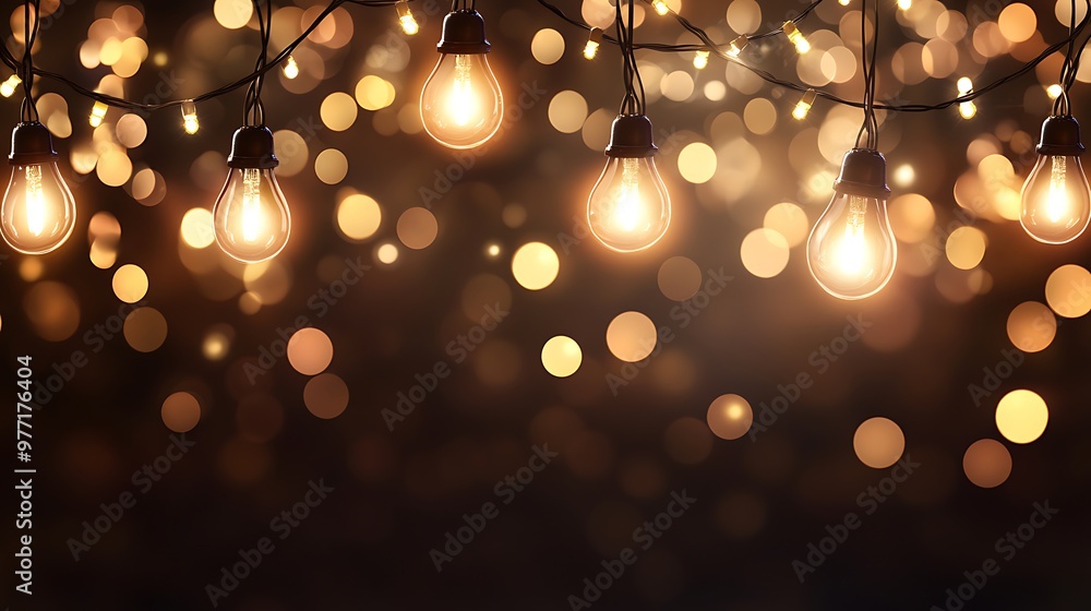 Poster a soft, glowing string lights background with a dark, clear space for text