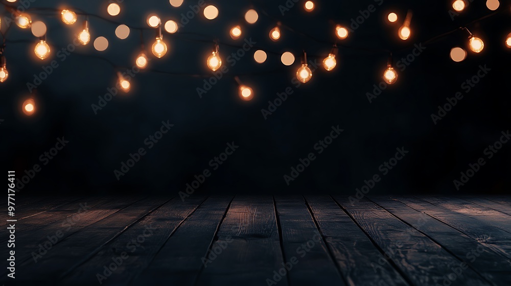 Poster a soft, glowing string lights background with a dark, clear space for text