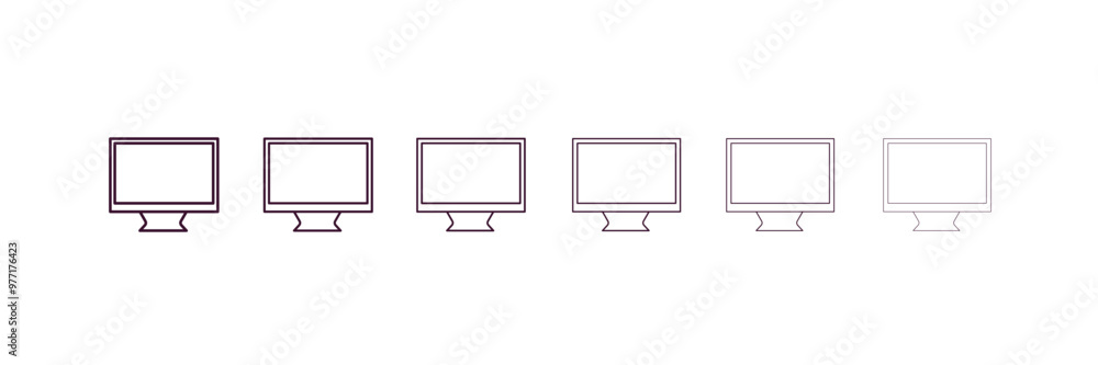 Poster computer and monitor outline icon. linear vector from computer concept. 6 different line style compu