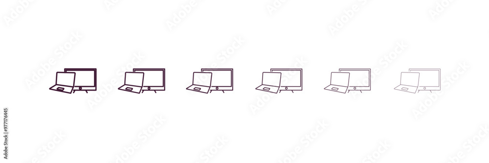 Poster computers outline icon. Linear vector from computer concept. 6 different line style computers icon included thin, light, regular, medium, bold, black