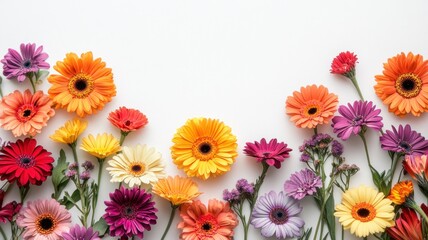 Vibrant Flat Lay Floral Backdrop with Central Text Space