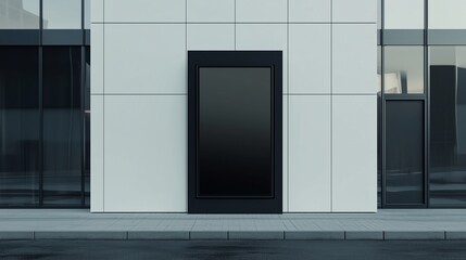 Mockup black blank board modern placard rectangle advertising in wall building for information