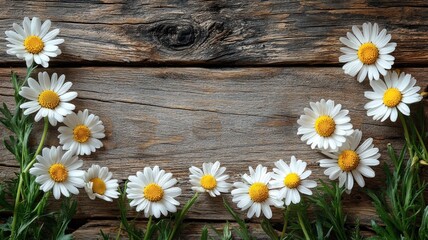 Obraz premium White Daisies on Rustic Wooden Background with Copy Space