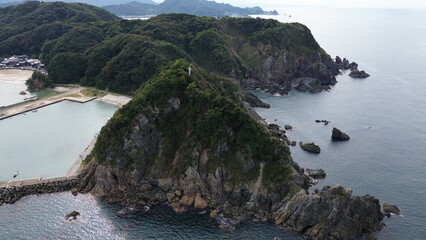 Drone view of Goto Fukue island, Nagasaki, Japan