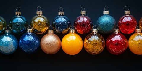 A pattern of vibrant retro style glass christmas baubles, festive spirit holiday season