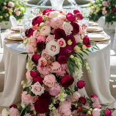 Beautiful wedding table decorated with the flowers