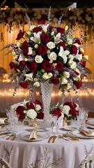 Beautiful wedding table decorated with the flowers