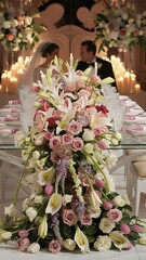 Beautiful wedding table decorated with the flowers