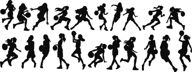 バスケットボールをする女性のイラスト