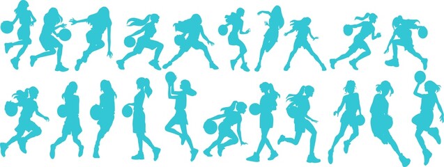 バスケットボールをする女性のイラスト