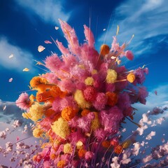 Flowers blossoming on blue sky background