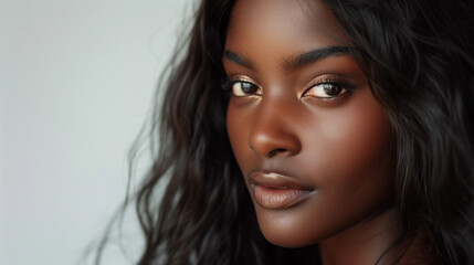 Naklejka premium Diverse black model glowing skin melanin radiant complexion self-care beauty skincare dermatology spa clinic cosmetic wellness luxury editorial high fashion premium skincare treatment advertisement