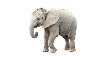 Fototapeta premium An adorable illustration of a cute elephant on a white background, capturing its playful demeanor and gentle features, perfect for children's decor, educational materials, or whimsical art.