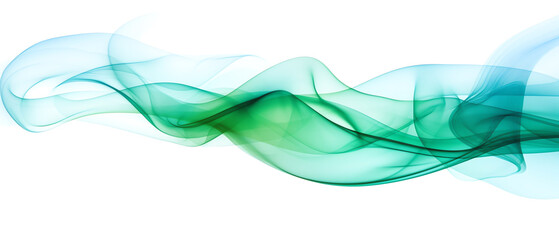 Fluid and elegant wave of green and blue smoke, perfect for abstract backgrounds and artistic designs.