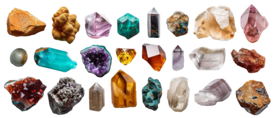 Set of isolated, natural and healing stones on transparent background. cut elements, designs. Top view high quality PNG." design elements, top view / flat lay.
