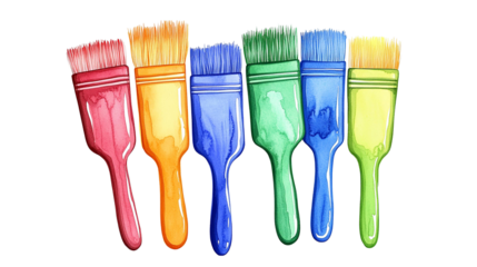 A vibrant collection of paintbrushes in various colors, perfect for art projects and creative endeavors.
