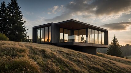 AI-Generated Image of Minimalistic Modern House in the nature. 