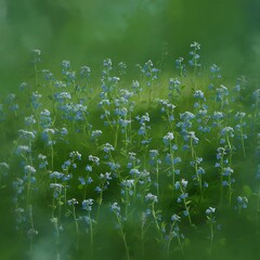 Blue Forget me not flowers on a green background