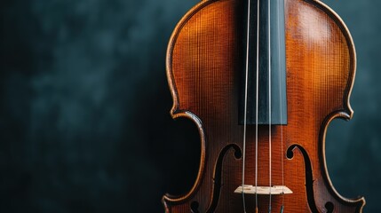 A close-up shot capturing the elegance and details of a violin, emphasizing the craftsmanship, wooden texture, and the instrument's importance in classical music.