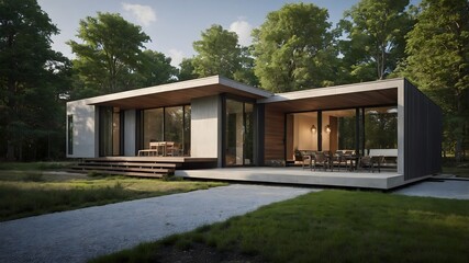 AI-Generated Image of Minimalistic Modern House in the nature. 