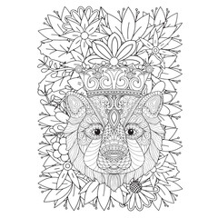 Animals In Flowers Coloring Book For Adult. Large Print unique vector design.
