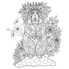 Animals In Flowers Coloring Book For Adult. Large Print unique vector design.