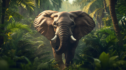 Fototapeta premium Gentle Elephant Walking Through the Jungle