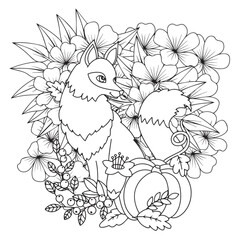 Animals In Flowers Coloring Book For Adult. Large Print unique vector design.
