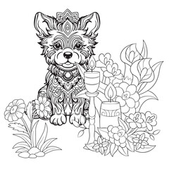 Animals In Flowers Coloring Book For Adult. Large Print unique vector design.