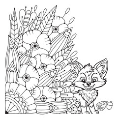 Animals In Flowers Coloring Book For Adult. Large Print unique vector design.
