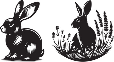 Rabbit Silhouette Illustration Vector Style White Background.